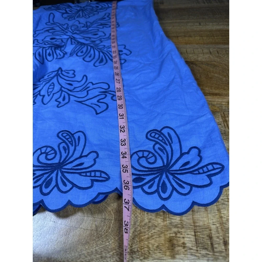 Talbots 16P Blue Linen Blend Embroidered Shift Dress Sleeveless Petite
